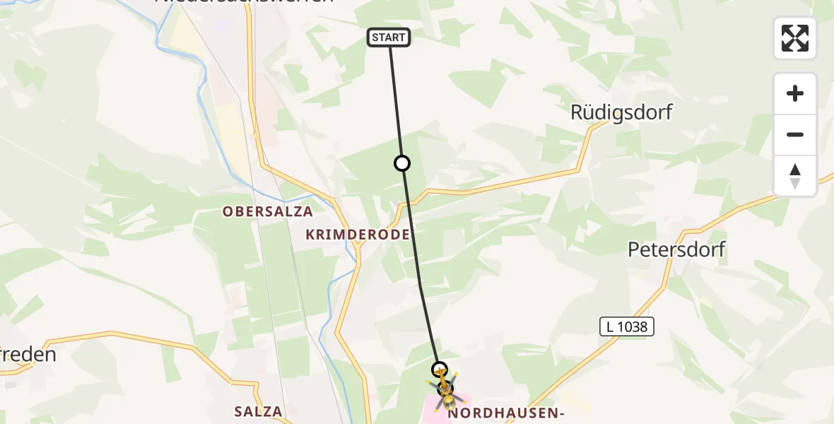 Flugroute Rettungshubschrauber Harztor - Südharz Hospital Nordhausen, 30 September 2026, 15:45