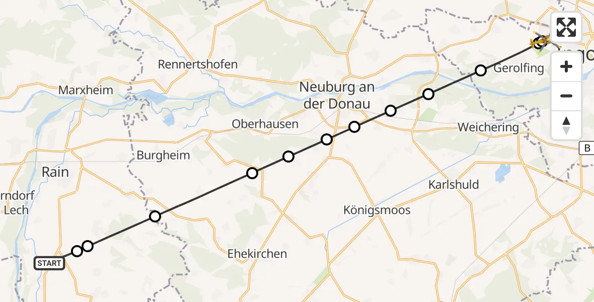 Flugroute Rettungshubschrauber Münster - Ingolstadt Hospital, 30 September 2026, 15:51