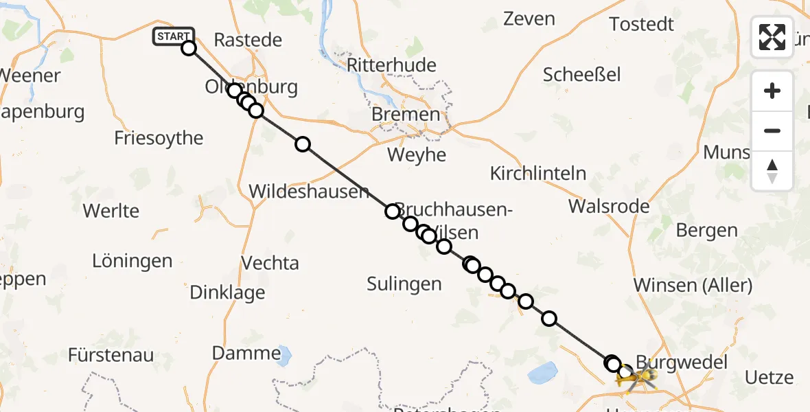 Flugroute Rettungshubschrauber Westerstede - Flughafen Hannover, 30 September 2026, 15:53