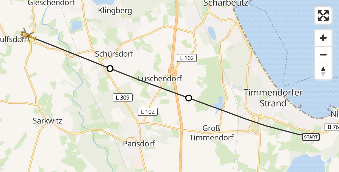 Flugroute Rettungshubschrauber Timmendorfer Strand - Scharbeutz, 30 September 2026, 16:06