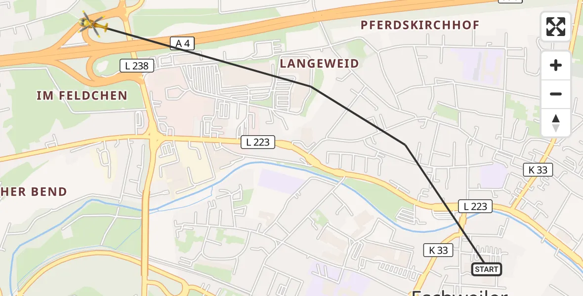 Flugroute Rettungshubschrauber Eschweiler - Eschweiler, 30 September 2026, 16:07