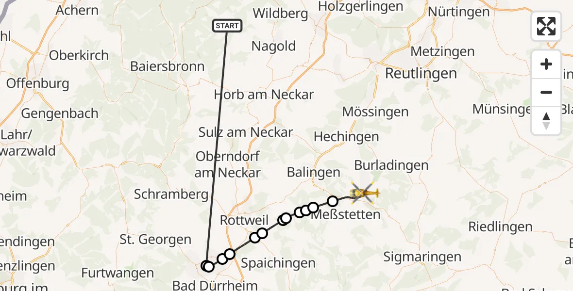 Flugroute Ambulanzhubschrauber Altensteig - Albstadt, 30 September 2026, 16:23