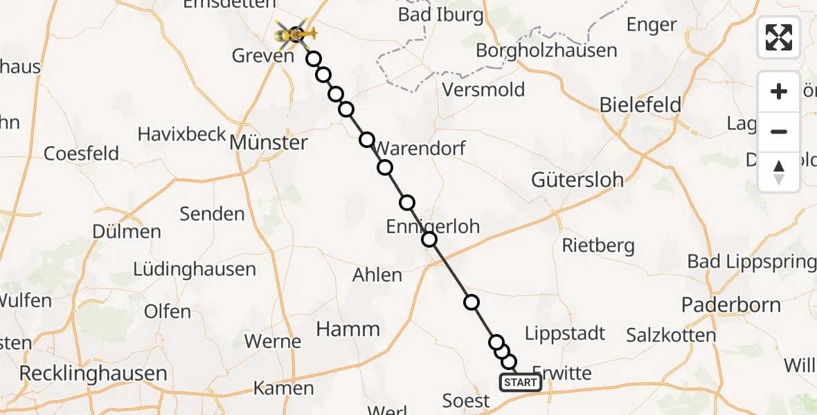 Flugroute Ambulanzhubschrauber Erwitte - Christoph  Westfalen-ADAC, 30 September 2026, 16:23