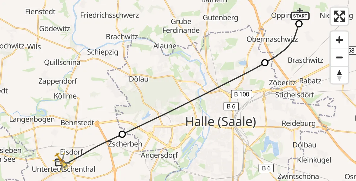 Flugroute Rettungshubschrauber Halle-Oppin Flugplatz - Teutschenthal, 30 September 2026, 16:50
