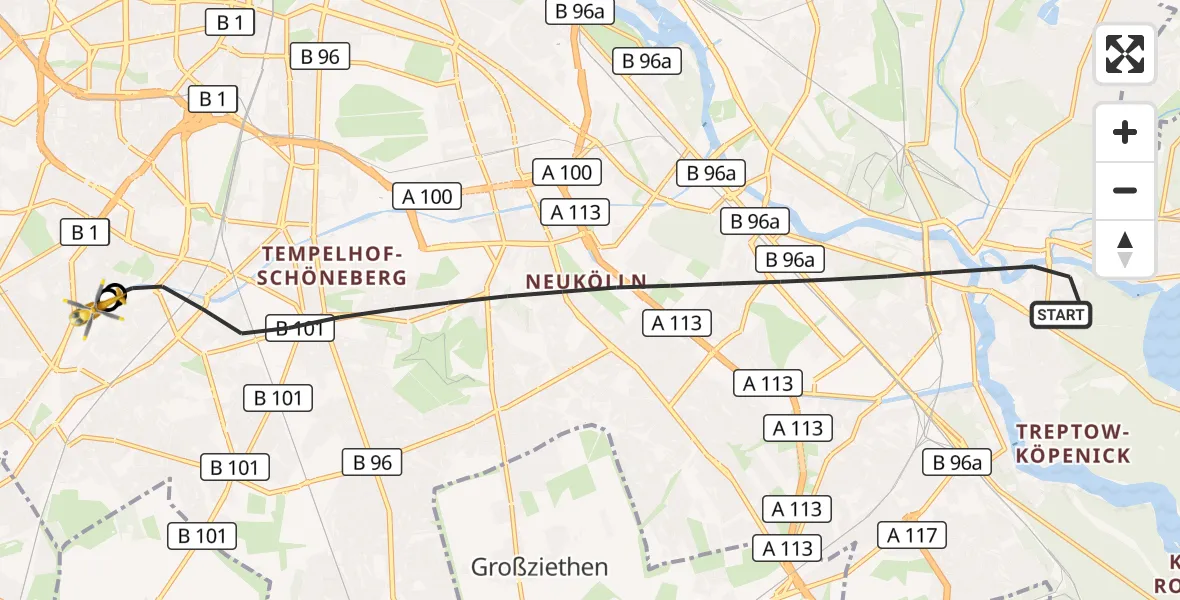 Flugroute Rettungshubschrauber Berlin - Charité Clinic Benjamin Franklin Campus, 30 September 2026, 17:08