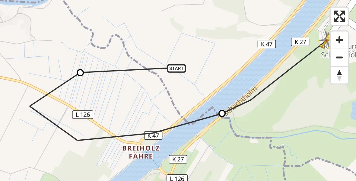Flugroute Ambulanzhubschrauber Hörsten - Rendsburg-Schachtholm Flugplatz, 30 September 2026, 17:10