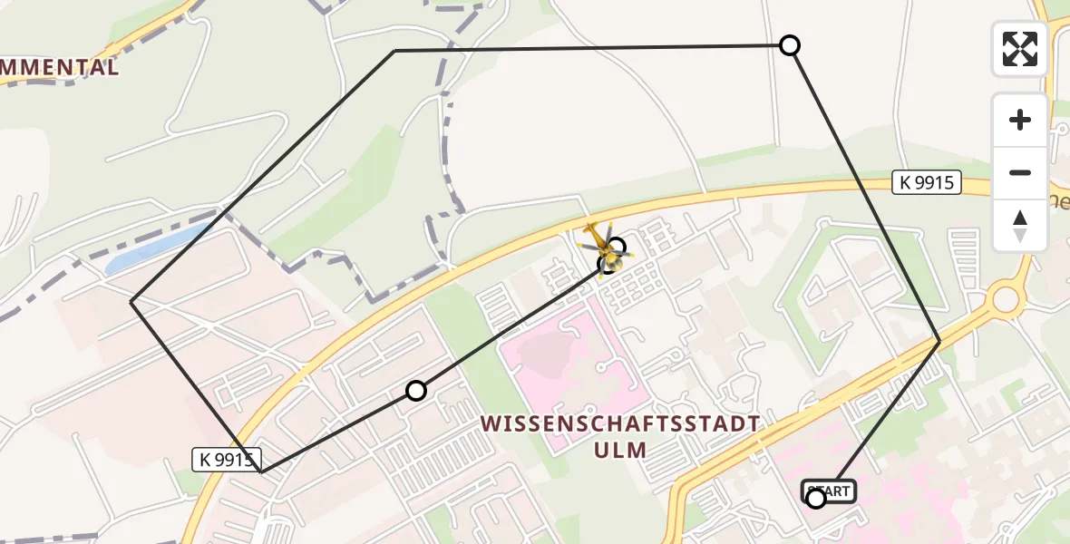Flugroute Rettungshubschrauber Ulm Military Hospital Emergency - ADAC Air Rescue Station Ulm (Christoph 22), 30 September 2026, 17:31
