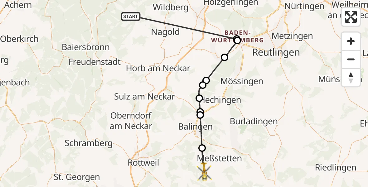 Flugroute Ambulanzhubschrauber Altensteig - Nusplingen, 30 September 2026, 17:33