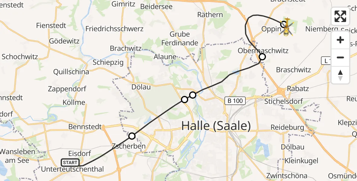 Flugroute Rettungshubschrauber Teutschenthal - Halle-Oppin Flugplatz, 30 September 2026, 17:40