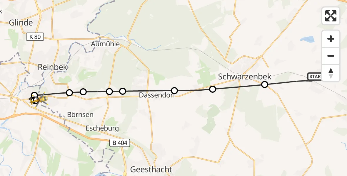 Flugroute Rettungshubschrauber Müssen - Bethesda Hospital, 30 September 2026, 17:48
