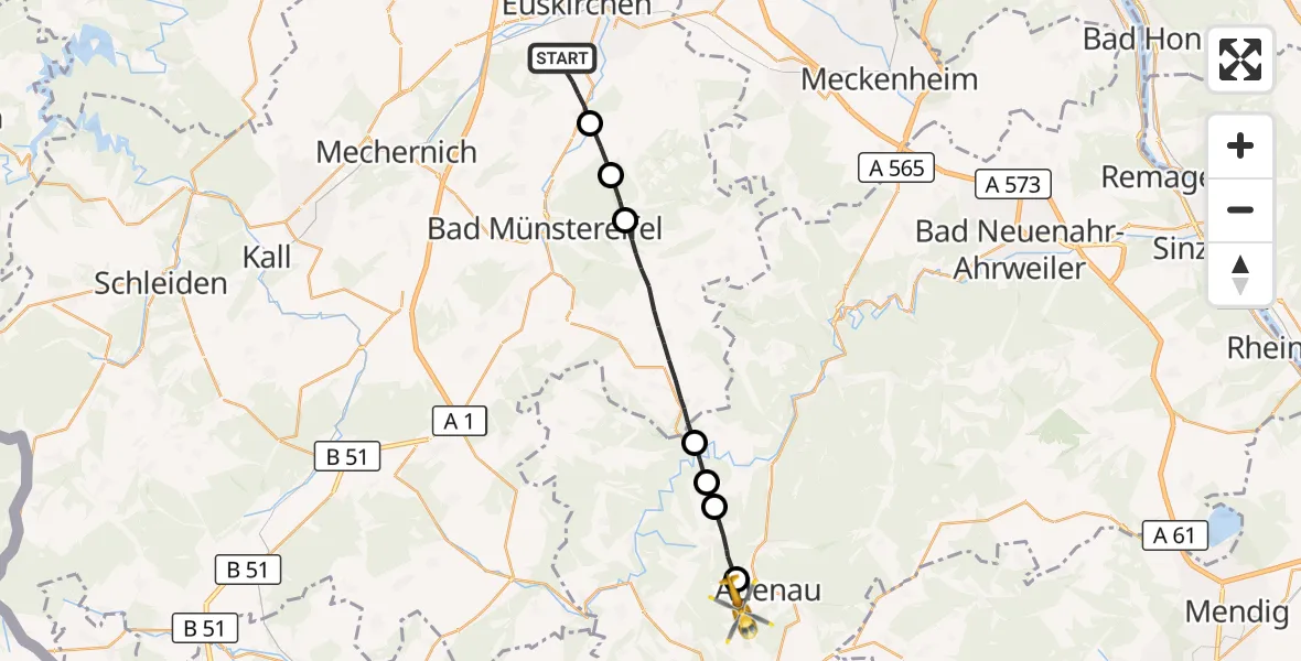 Flugroute Ambulanzhubschrauber Euskirchen - Wimbach, 30 September 2026, 17:49