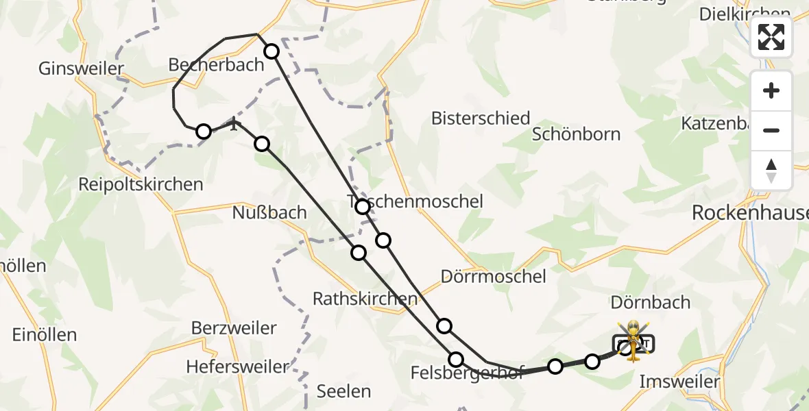Flugroute Rettungshubschrauber Rockenhausen - Rockenhausen, 30 September 2026, 18:22