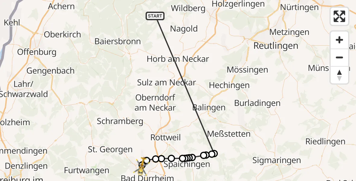 Flugroute Ambulanzhubschrauber Altensteig - DRF Air Rescue Station Villingen-Schwenningen Hubschrauberlandeplatz (Christoph 11), 30 September 2026, 18:25