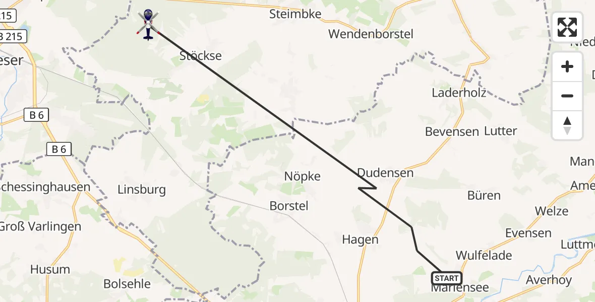 Flugroute Polizeihubschrauber Neustadt am Rübenberge - Stöckse, 30 September 2026, 18:45
