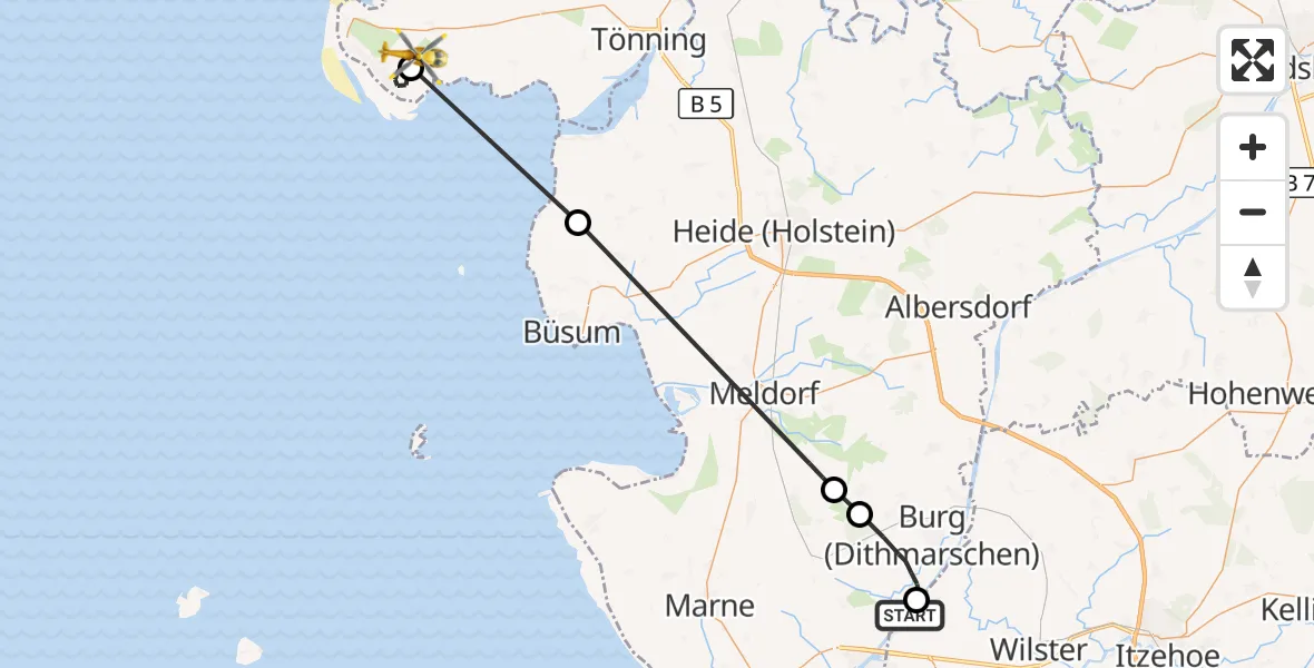Flugroute Ambulanzhubschrauber Kuden - Sankt Peter-Ording Flughafen, 30 September 2026, 18:49