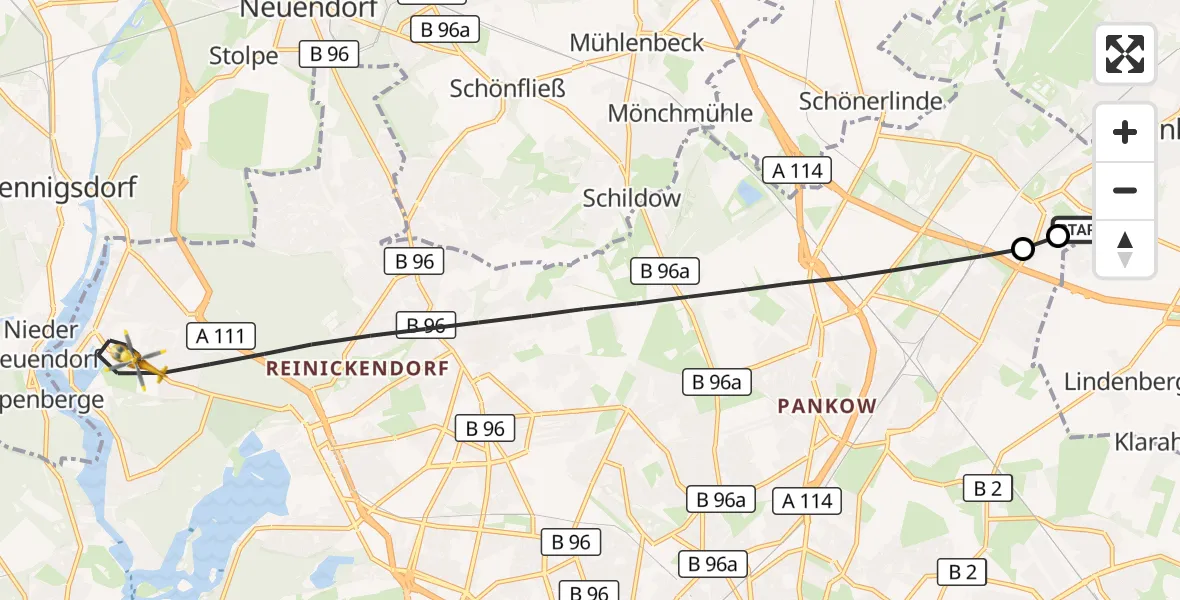 Flugroute Rettungshubschrauber Helios Clinic Berlin-Buch - Berlin, 30 September 2026, 18:55