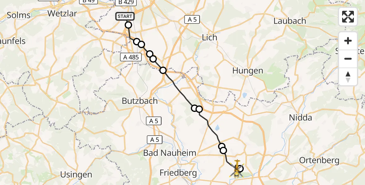 Flugroute Ambulanzhubschrauber Gießen - Flugplatz Reichelsheim, 30 September 2026, 18:56