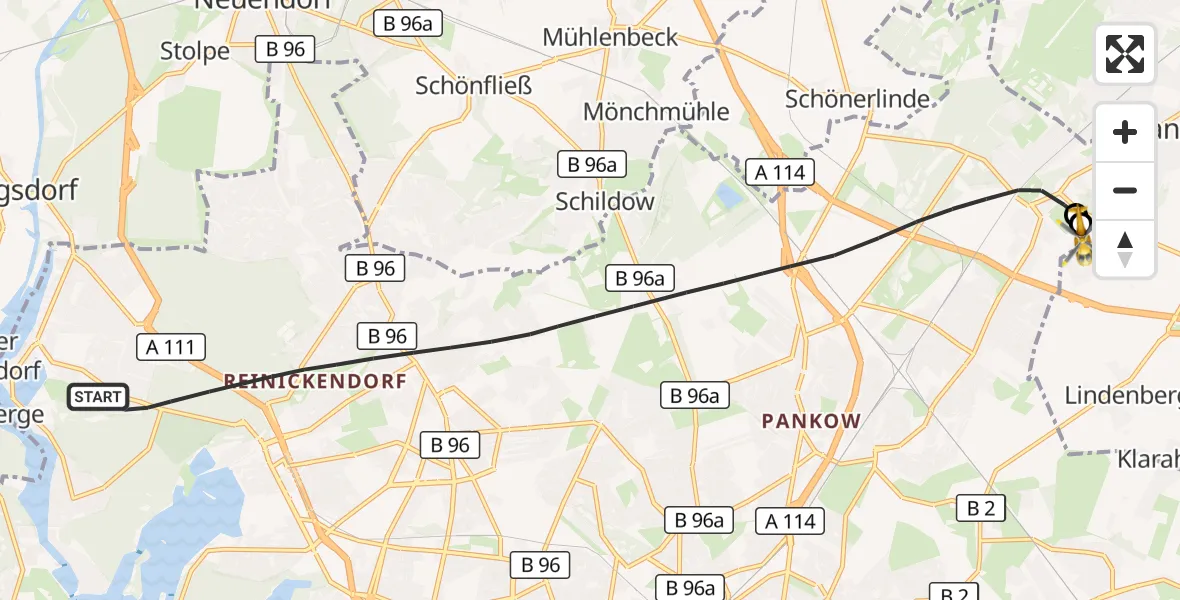 Flugroute Rettungshubschrauber Berlin - Helios Clinic Berlin-Buch, 30 September 2026, 19:21