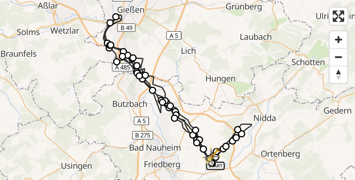 Flugroute Ambulanzhubschrauber Florstadt - Reichelsheim (Wetterau), 30 September 2026, 19:31