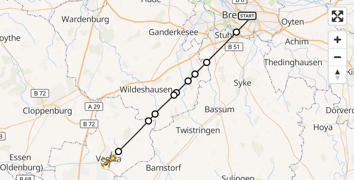 Flugroute Ambulanzhubschrauber Bremen - Vechta, 30 September 2026, 20:07