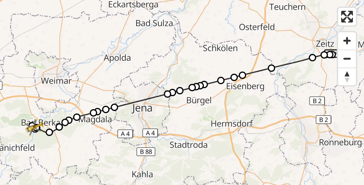 Flugroute Ambulanzhubschrauber Zeitz Hospital - Bad Berka Central Hospital, 30 September 2026, 20:34