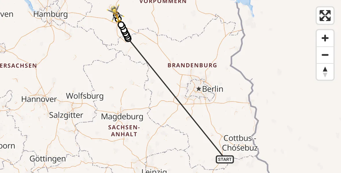 Flugroute Ambulanzhubschrauber ADAC Luftrettungsstation Senftenberg Hubschrauberlandeplatz - Plate, 30 September 2026, 20:49