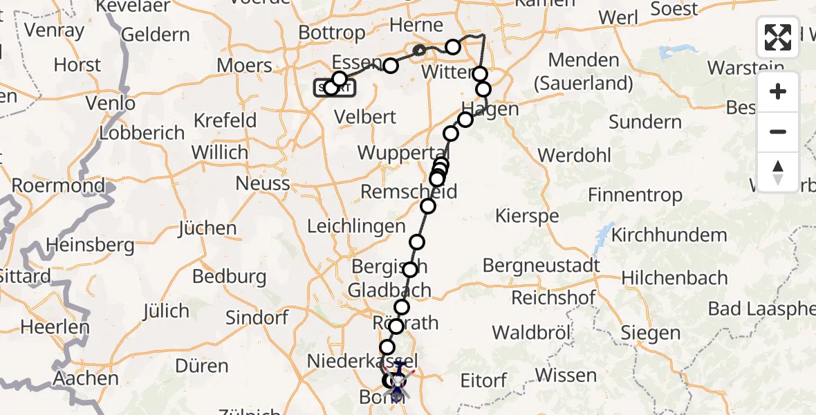 Flugroute Polizeihubschrauber Essen-Mülheim Flughafen - Bonn-Hangelar Flugplatz, 30 September 2026, 21:18