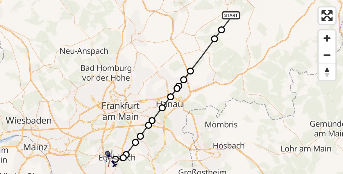 Flugroute Polizeihubschrauber Gedern - Flughafen Frankfurt-Egelsbach, 30 September 2026, 21:35