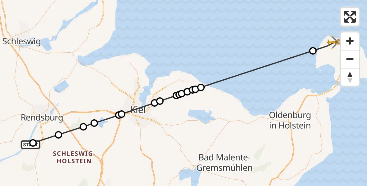 Flugroute Ambulanzhubschrauber Hörsten - Fehmarn, 30 September 2026, 23:27