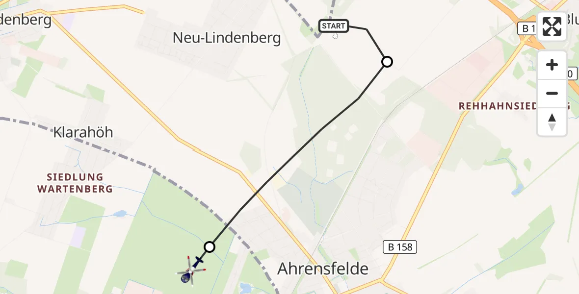 Flugroute Polizeihubschrauber Ahrensfelde Hubschrauberlandeplatz - Berlin, 01 Oktober 2026, 00:29