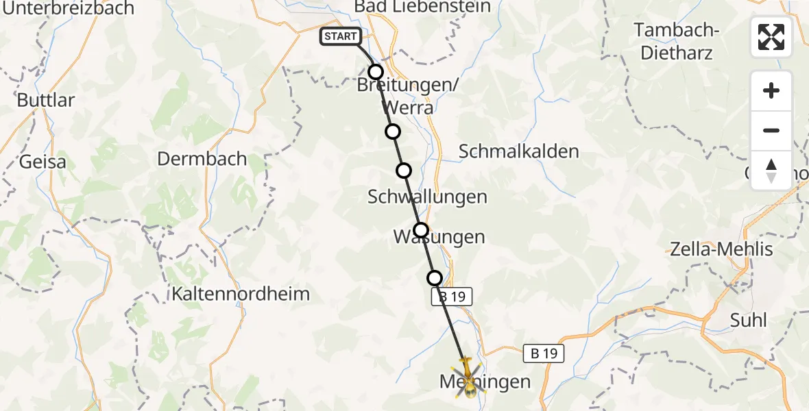Flugroute Ambulanzhubschrauber Barchfeld-Immelborn - Meiningen, 01 Oktober 2026, 03:44