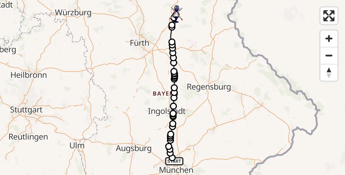 Flugroute Polizeihubschrauber Oberschleißheim - Pegnitz, 01 Oktober 2026, 05:12
