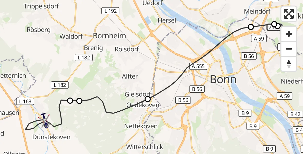 Flugroute Polizeihubschrauber Sankt Augustin - Swisttal, 01 Oktober 2026, 05:13