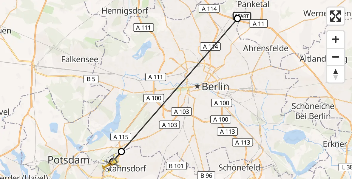 Flugroute Rettungshubschrauber Helios Clinic Berlin-Buch - Stahnsdorf, 01 Oktober 2026, 05:18
