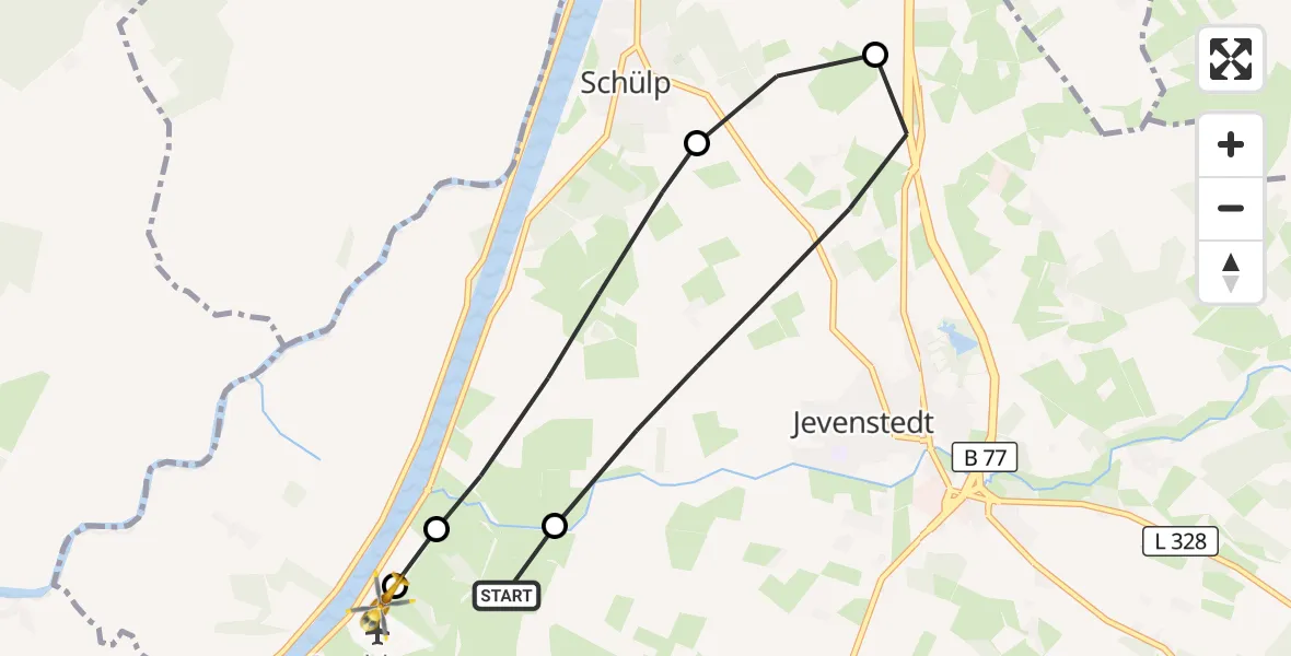 Flugroute Ambulanzhubschrauber Hörsten - Rendsburg-Schachtholm Flugplatz, 01 Oktober 2026, 05:49