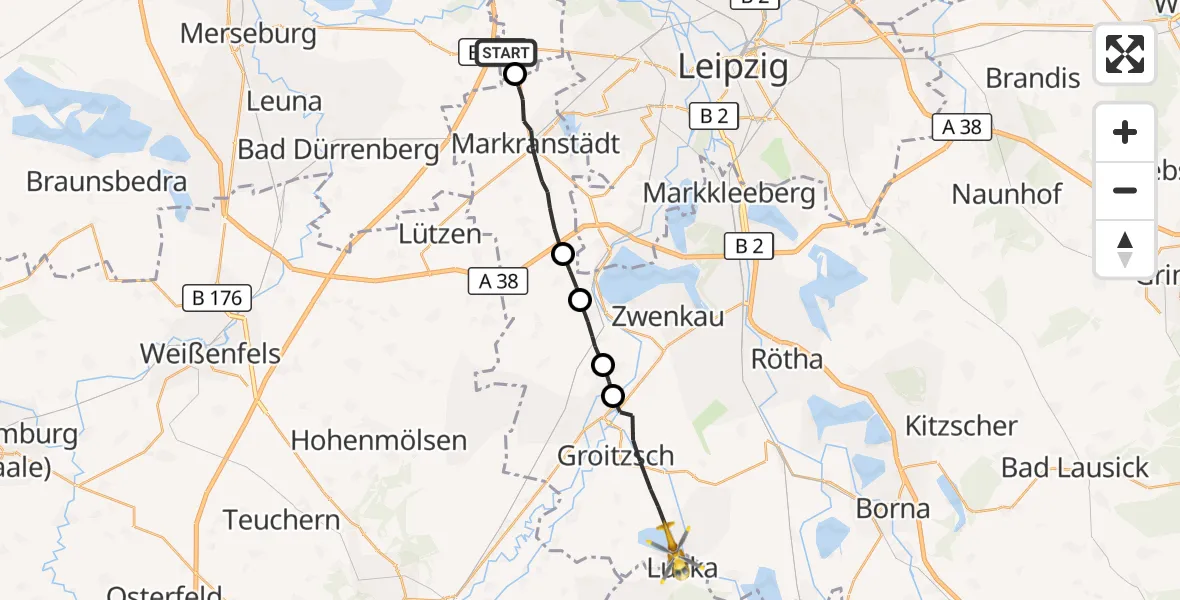 Flugroute Rettungshubschrauber Schkeuditz - Groitzsch, 01 Oktober 2026, 05:58