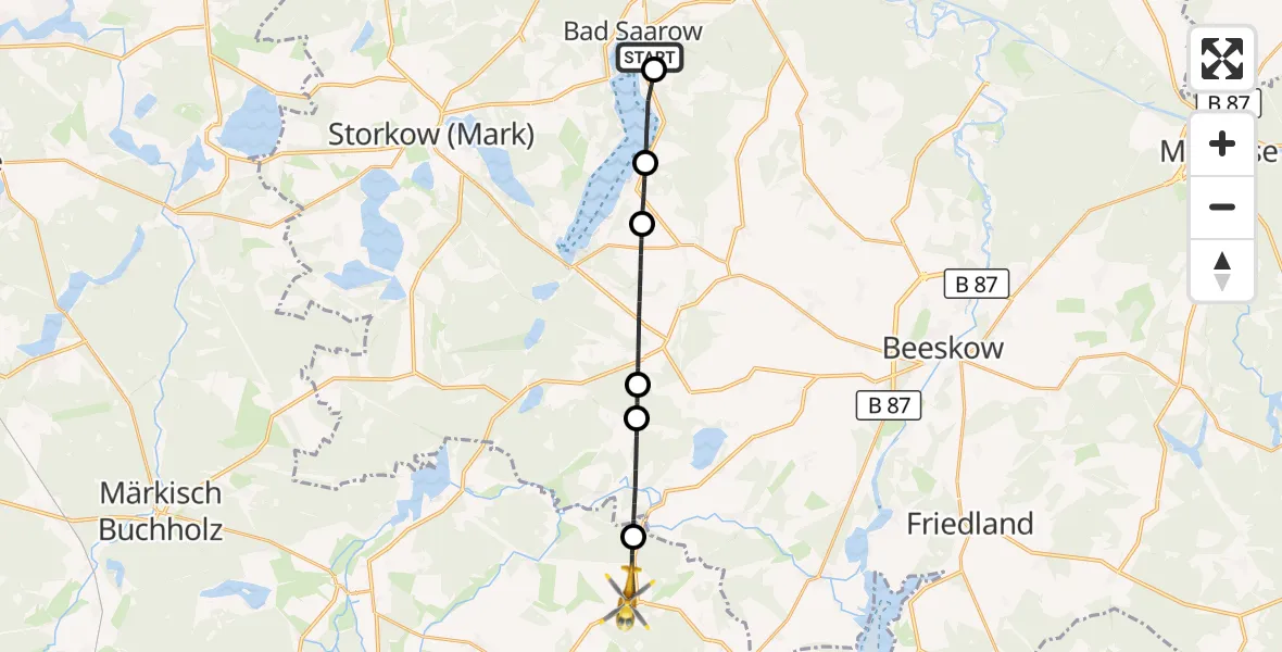 Flugroute Rettungshubschrauber Bad Saarow Hospital - Märkische Heide, 01 Oktober 2026, 06:05