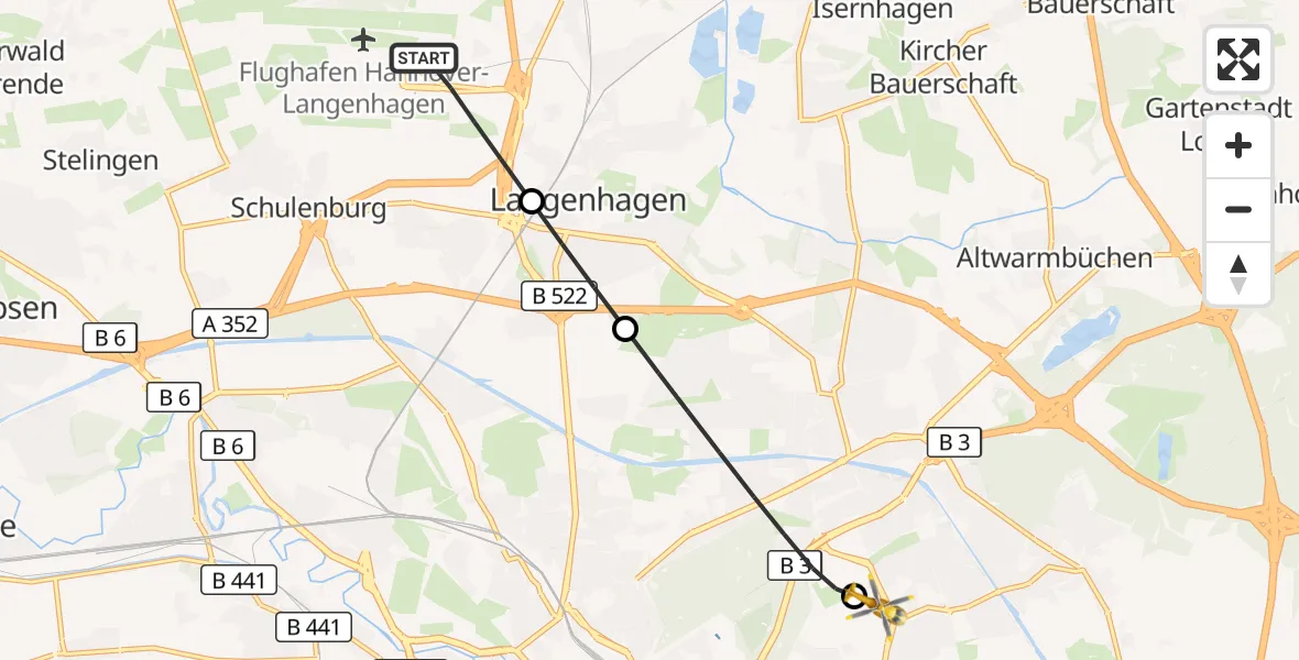 Flugroute Rettungshubschrauber Flughafen Hannover - Hannover Luftrettung Hubschrauberlandeplatz (Christoph 4), 01 Oktober 2026, 06:08