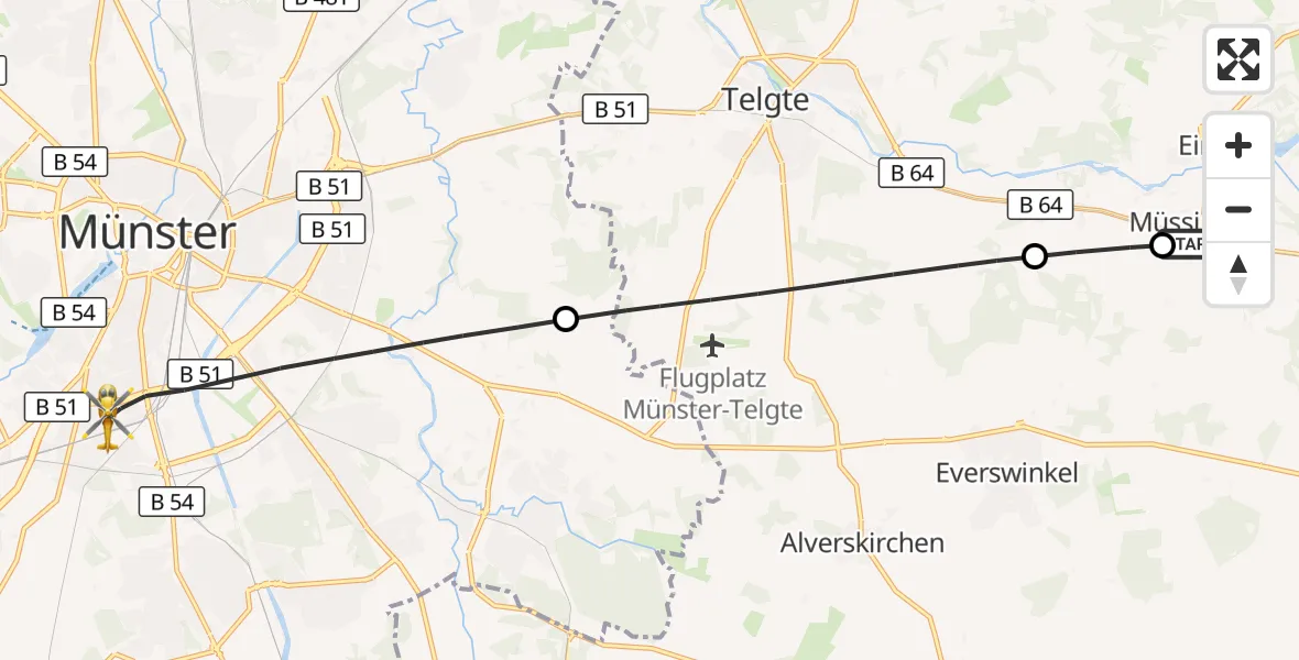 Flugroute Ambulanzhubschrauber Warendorf - Münster, 01 Oktober 2026, 06:08