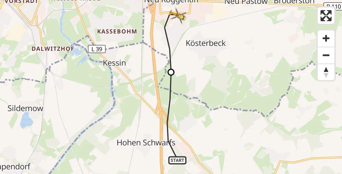 Flugroute Ambulanzhubschrauber Dummerstorf - Roggentin, 01 Oktober 2026, 06:15