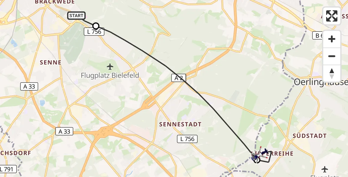 Flugroute Polizeihubschrauber Luftrettungszentrum Bielefeld - Oerlinghausen, 01 Oktober 2026, 06:26