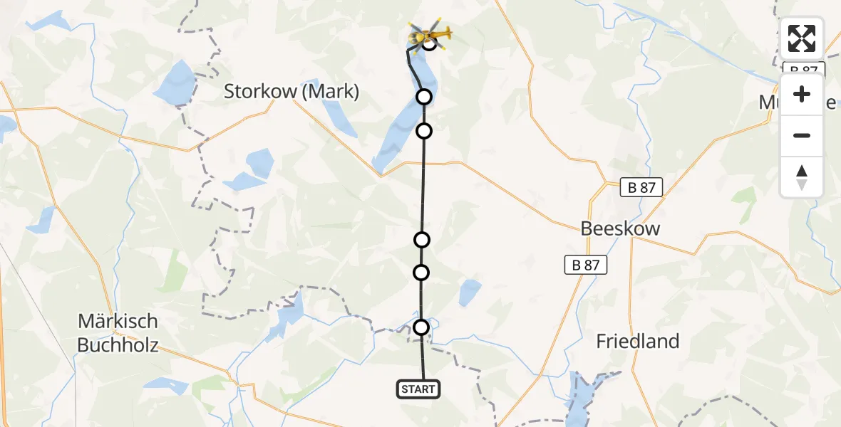 Flugroute Rettungshubschrauber Märkische Heide - Bad Saarow Hospital Hubschrauberlandeplatz, 01 Oktober 2026, 06:42