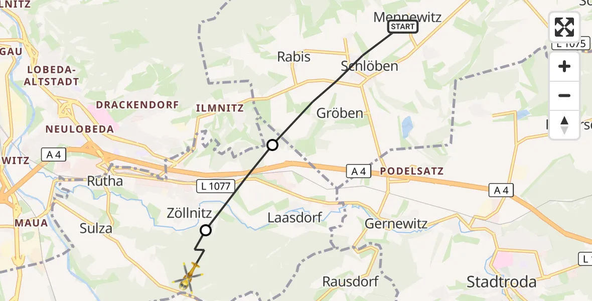 Flugroute Rettungshubschrauber Schlöben - Sulza, 01 Oktober 2026, 06:47