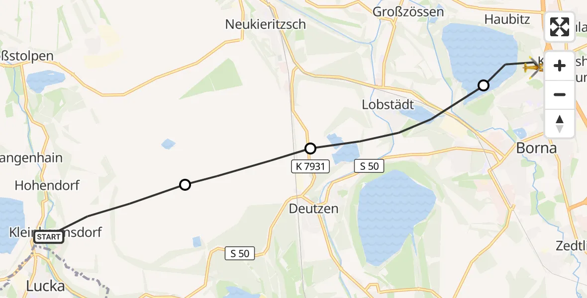 Flugroute Rettungshubschrauber Groitzsch - Borna, 01 Oktober 2026, 06:48