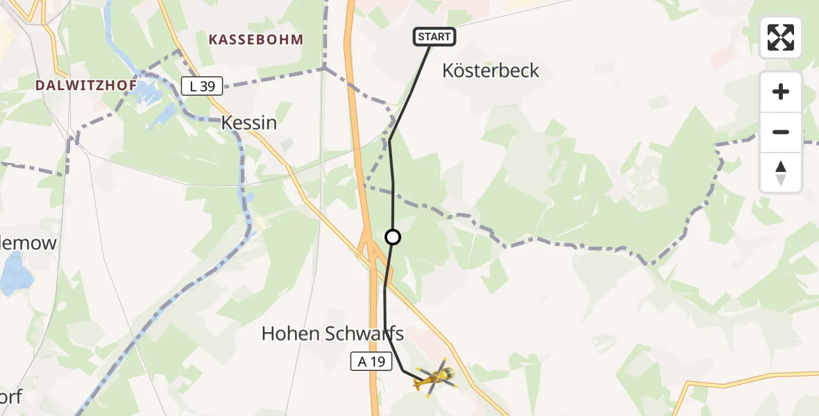 Flugroute Ambulanzhubschrauber Roggentin - Dummerstorf, 01 Oktober 2026, 06:49