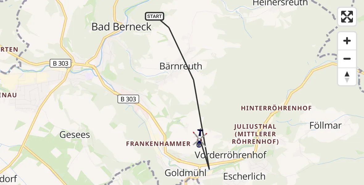 Flugroute Polizeihubschrauber Bad Berneck i.Fichtelgebirge - Bad Berneck i.Fichtelgebirge, 01 Oktober 2026, 06:55