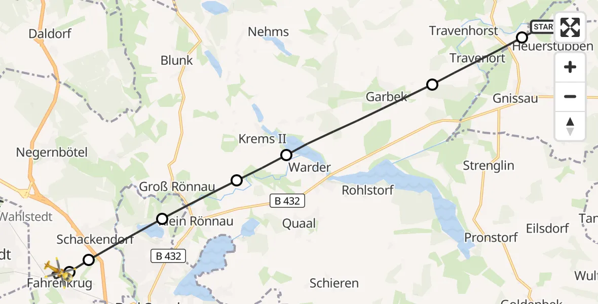 Flugroute Rettungshubschrauber Ahrensbök - Fahrenkrug, 01 Oktober 2026, 06:56