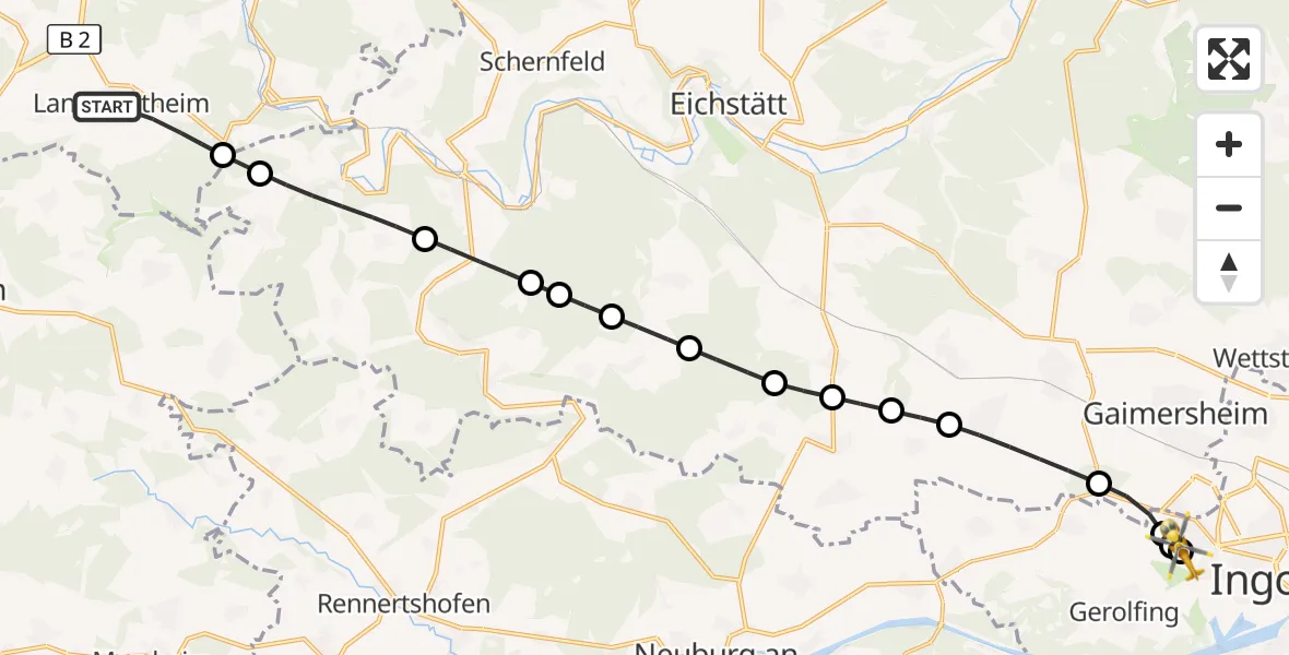 Flugroute Rettungshubschrauber Langenaltheim - Ingolstadt Hospital, 01 Oktober 2026, 06:59