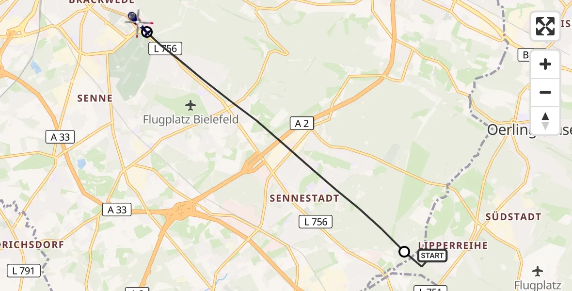 Flugroute Polizeihubschrauber Oerlinghausen - Luftrettungszentrum Bielefeld, 01 Oktober 2026, 07:07