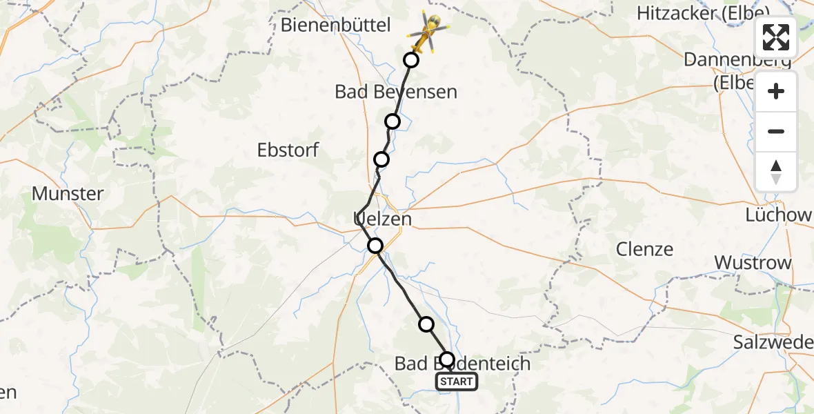 Flugroute Rettungshubschrauber Lüder - Altenmedingen, 01 Oktober 2026, 07:18
